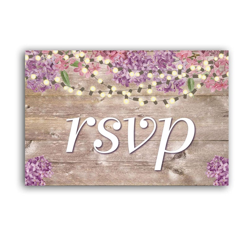 Stonehouse Collection | RSVP Postcards - Rustic Wood and Flowers | 40 Great For Weddings, Baby Showers, Birthdays, Graduations, etc. | Reply in Style | (Purple Rustic) - Image 1